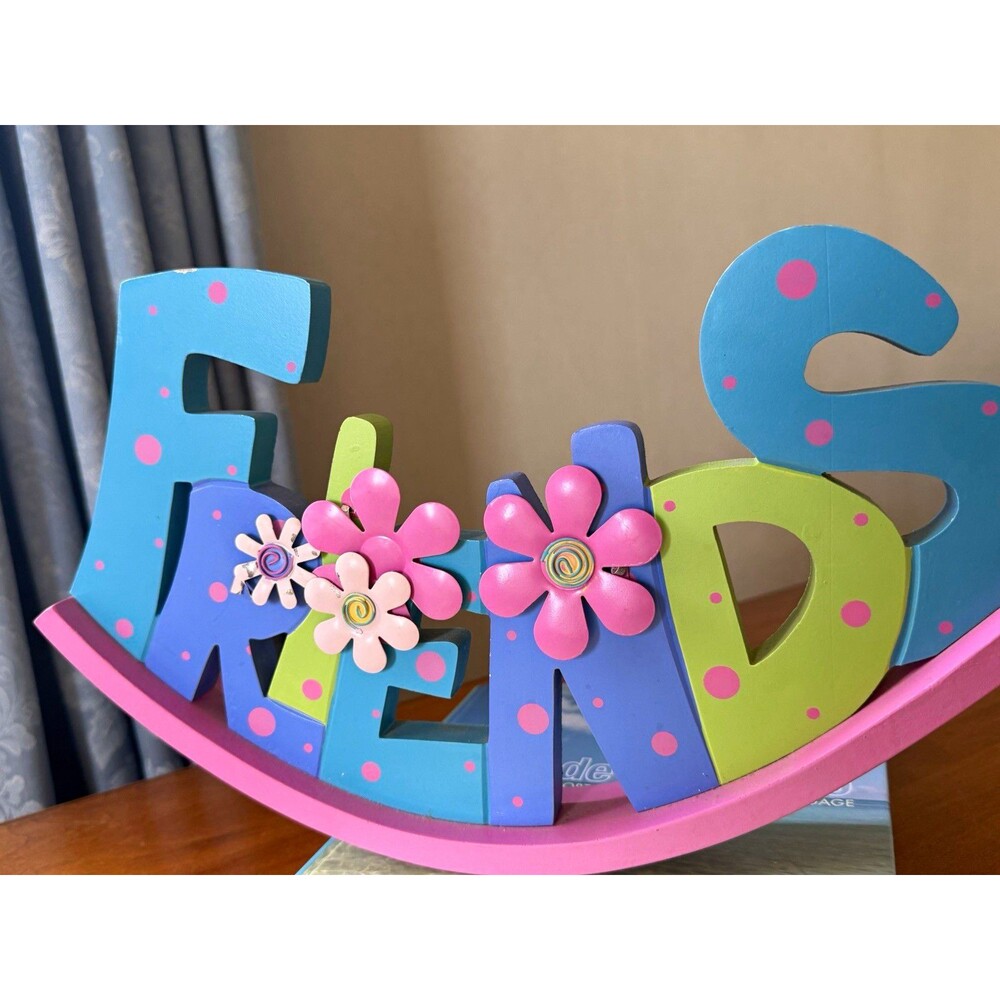 Wood Freestanding "Friends" Letter Display Sign, Painted Polka Dot 3D Effect